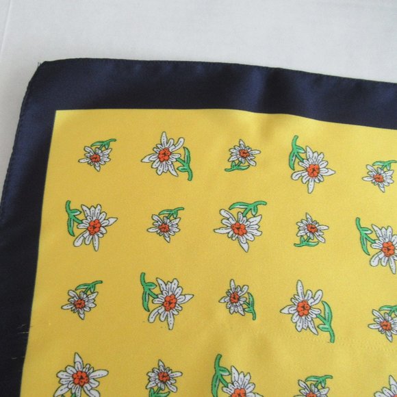 Vintage Italian Soft Silk Square Scarf Floral Yellow, Navy 22" x 22" *Flaw - Picture 7 of 10